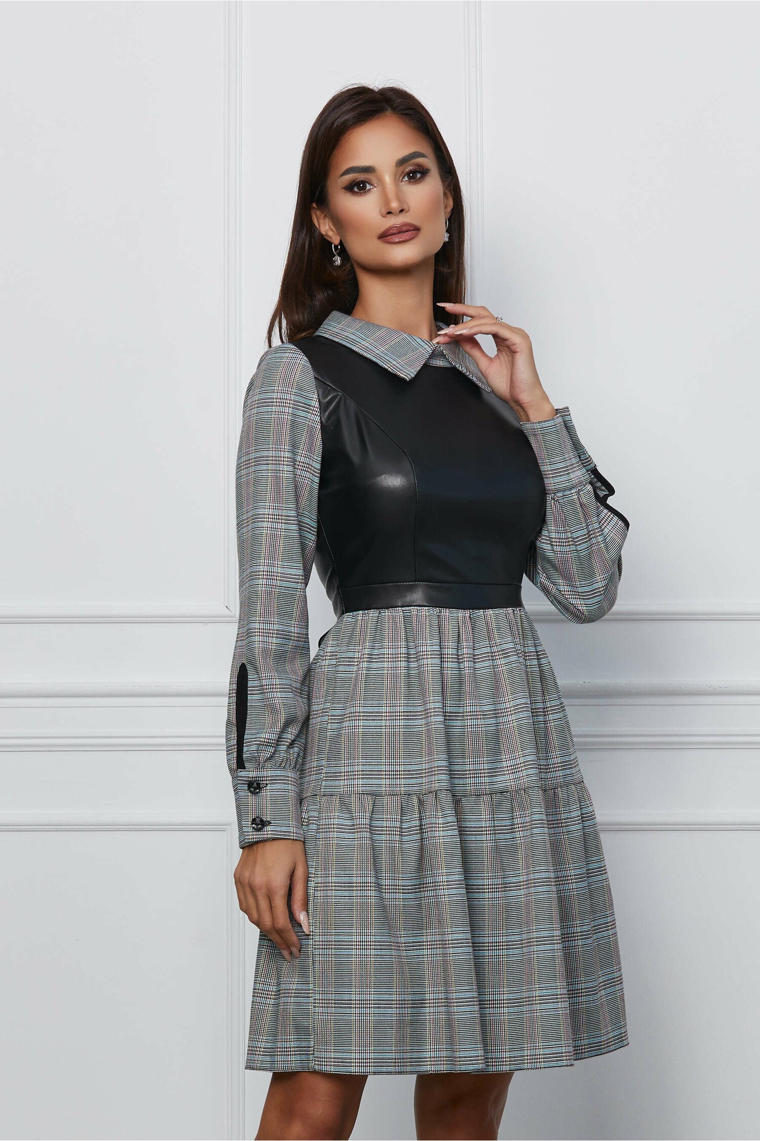 rochie-moze-gri-cu-carouri-bleu-si-bust-din-piele-ecologica-1229565-1004583-4