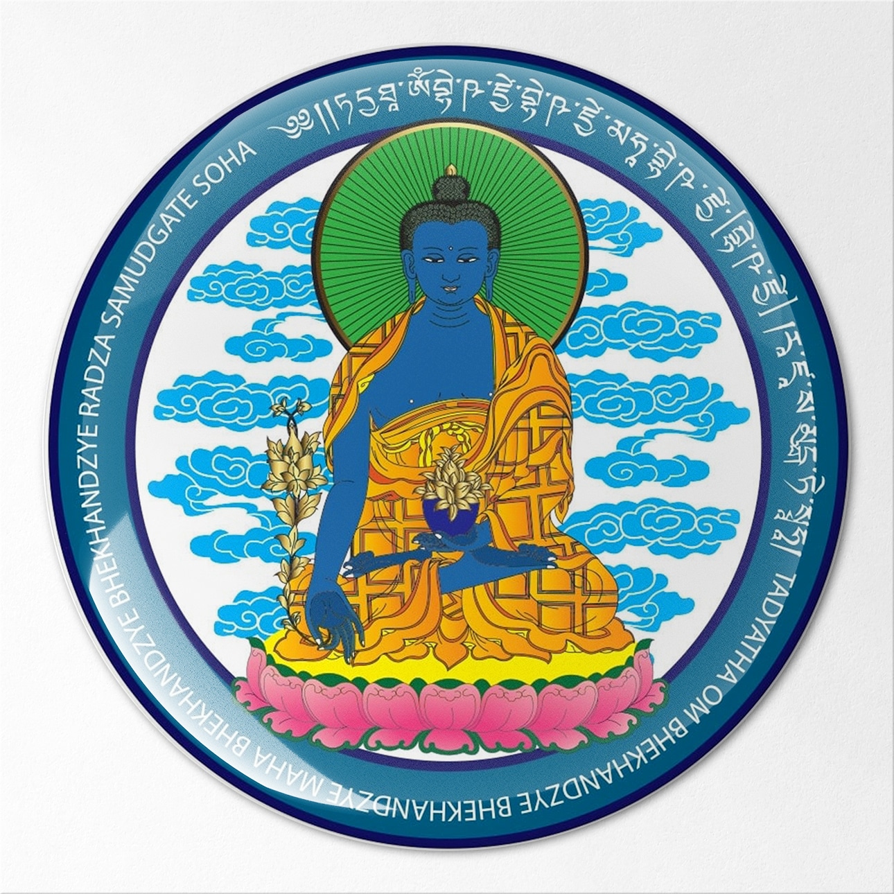 8104-Abtibild-stiker-3D-pt-telefon-laptop-cu-Buddha-medicinei-albastra-cu-floare-de-lotus-fata