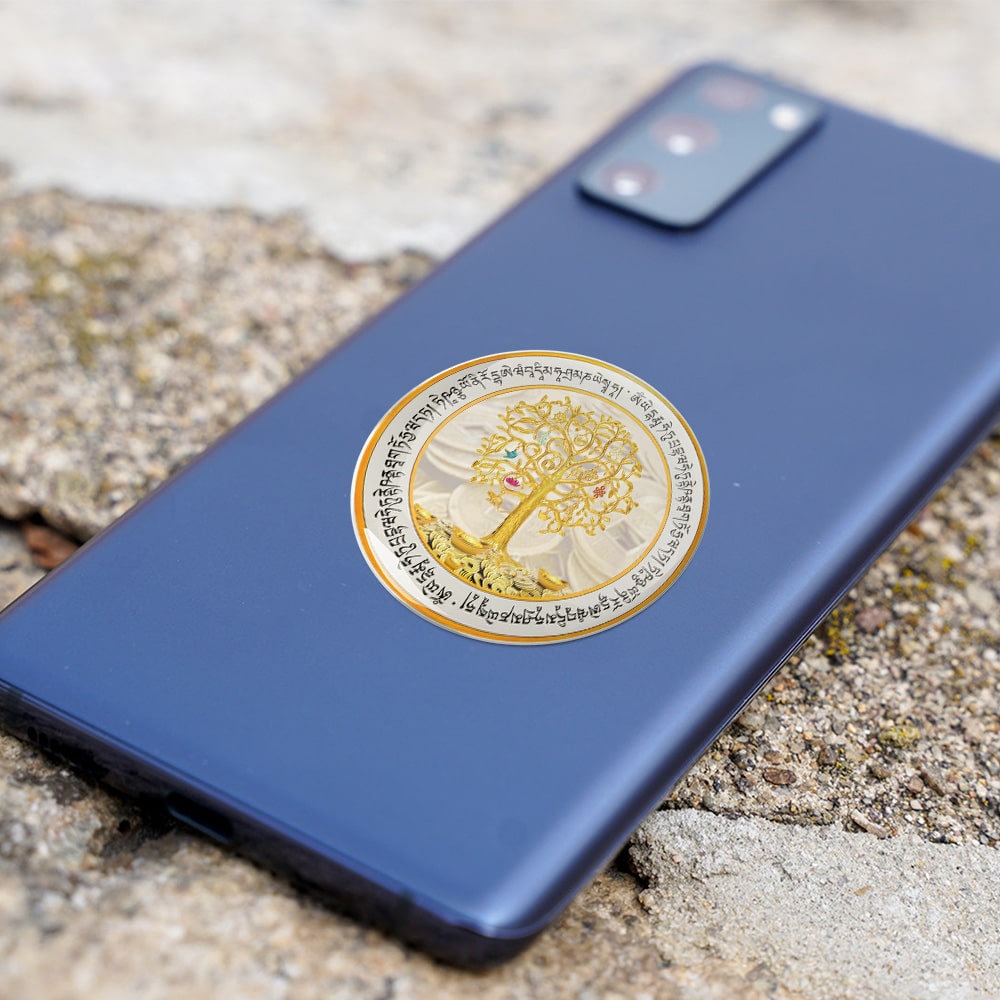 8108-Abtibild-stiker-3D-cu-copacul-prosperitatii-monede-chinezesti-pepite-mantre-si-cele-8-simboluri-tibetane-telefon