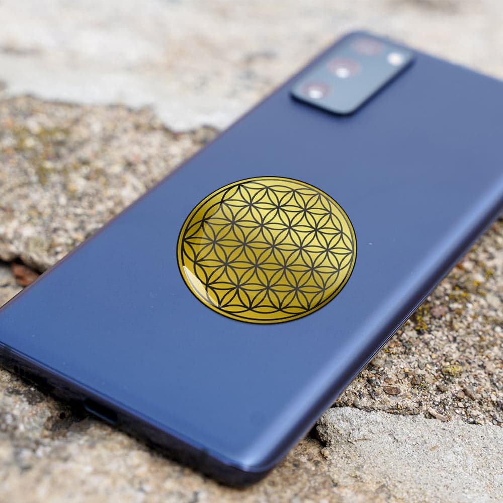 8123-Abtibild-stiker-3D-cu-Floarea-Vietii-Simbolul-vietii-auriu-metalic-telefon