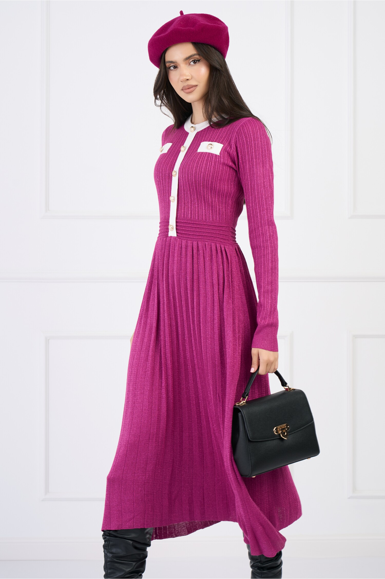 rochie-casual-din-tricot-magenta-cu-insertii-din-fir-lurex-si-nasturi-1336886-1084070-4