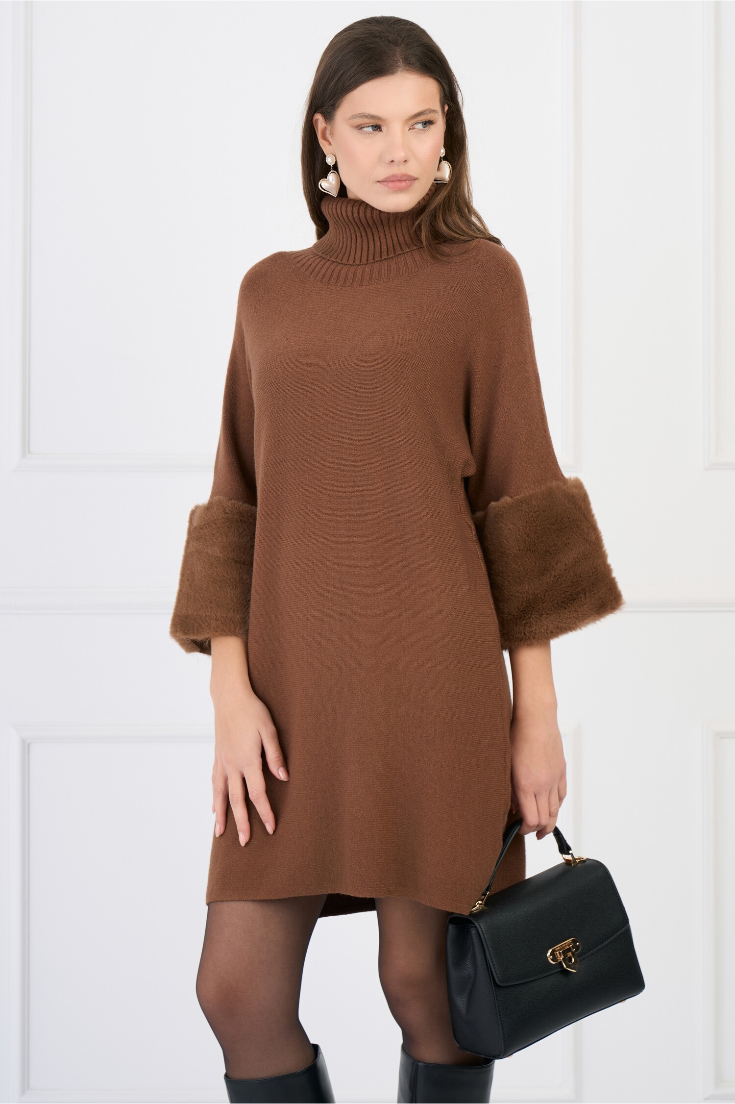 rochie-casual-scurta-din-tricot-maro-cu-blanita-la-maneci-1336748-1082738-4