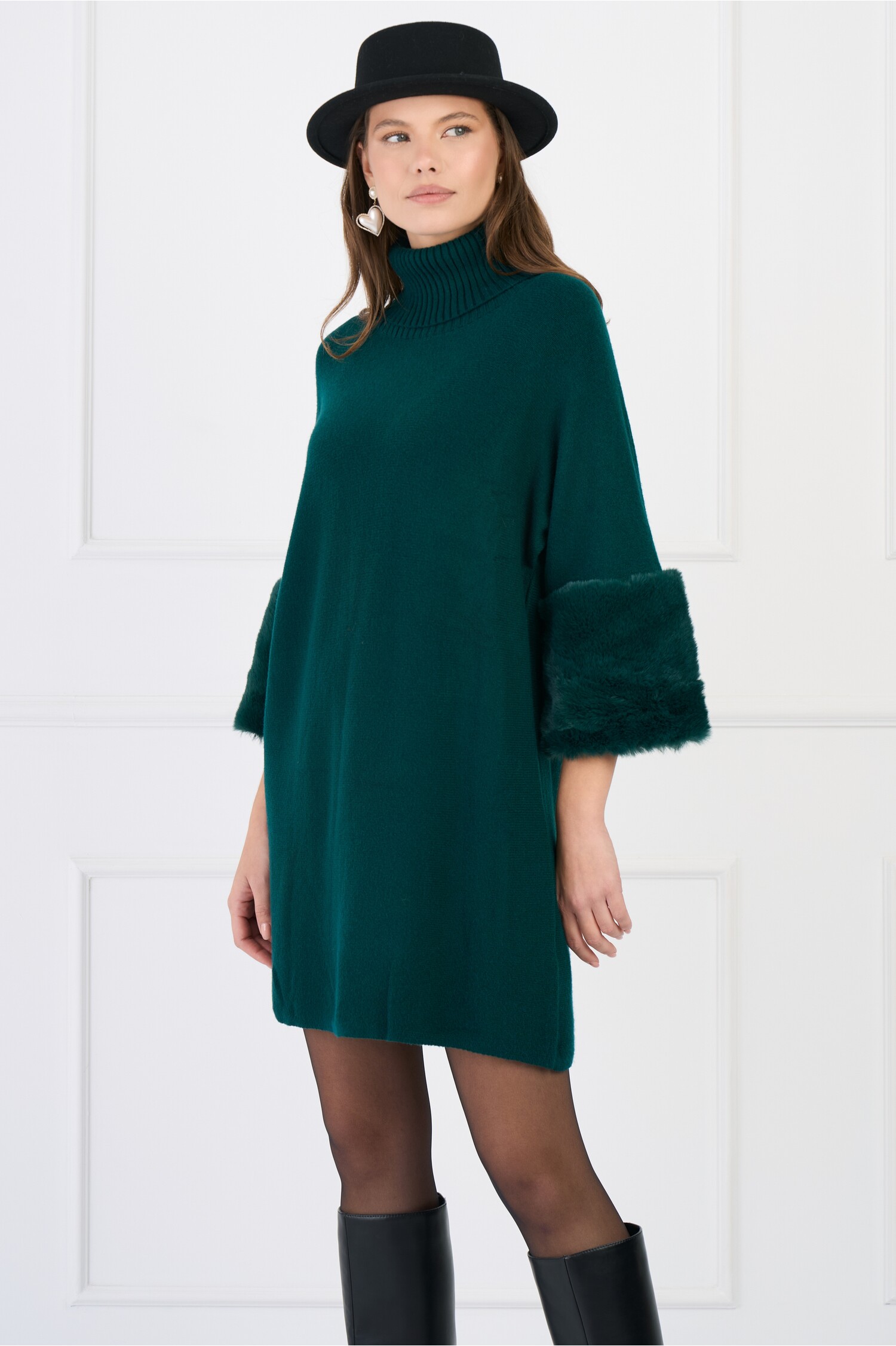 rochie-casual-scurta-din-tricot-verde-cu-blanita-la-maneci-1336754-1082723-4