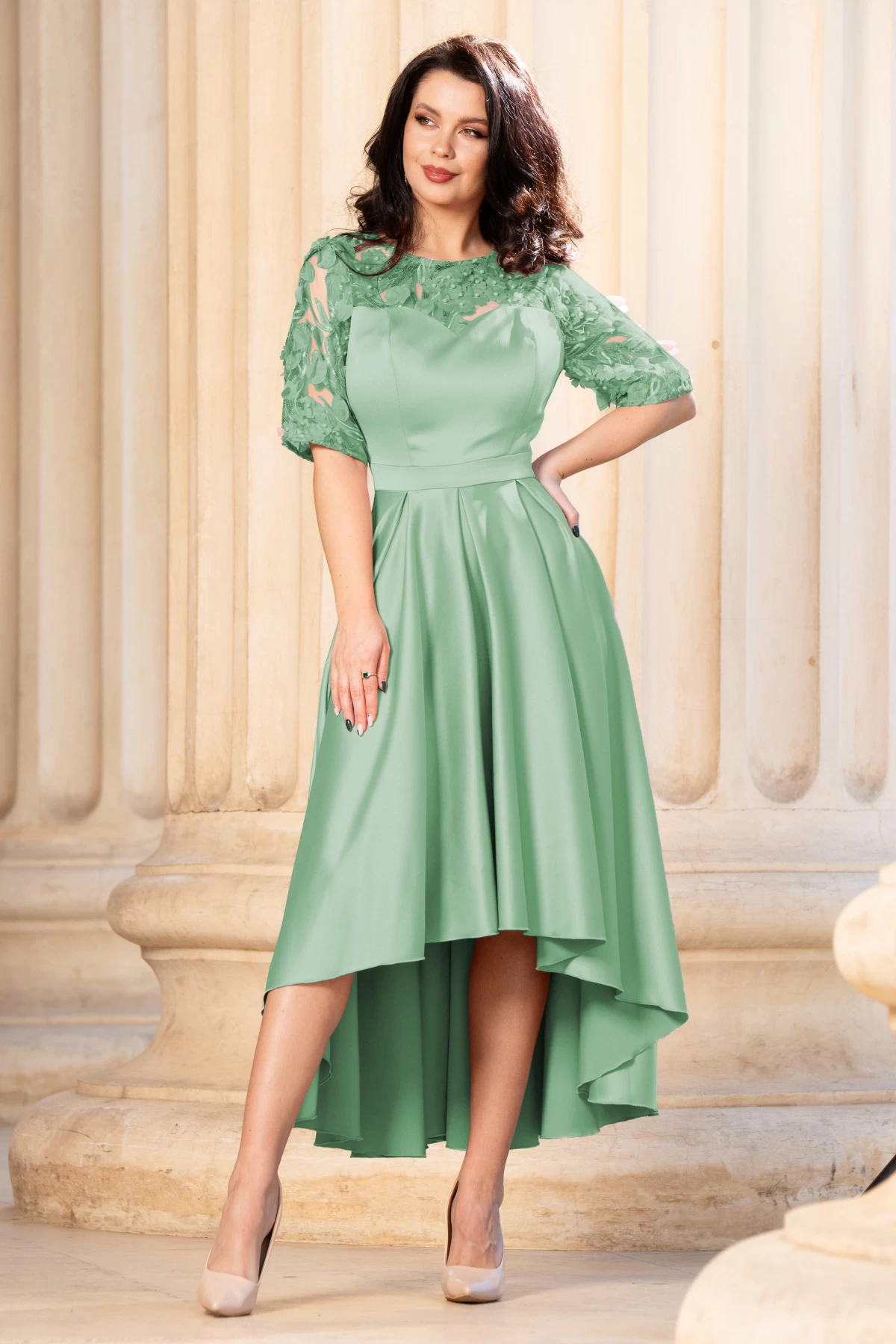 rochie-de-ocazie-salvie-cu-flori-3d-si-pliseuri_84236