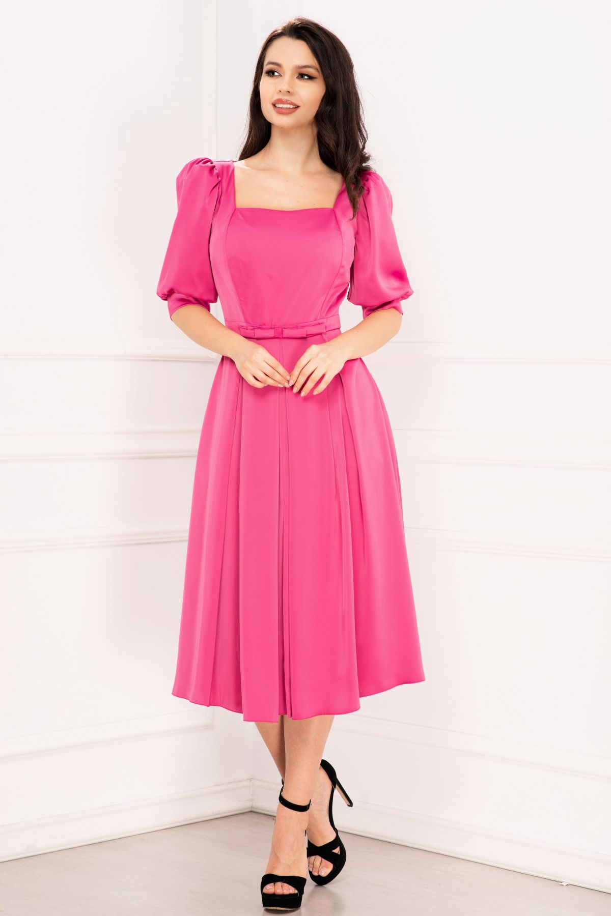 rochie-de-ocazie-valeria-fucsia-cu-pliuri-si-maneci-bufante_66597