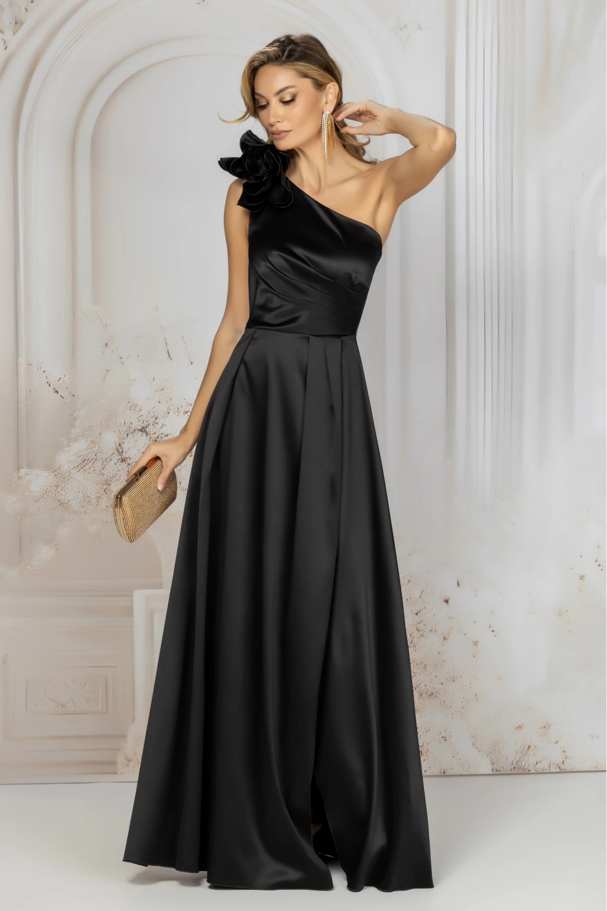 rochie-de-seara-neagra-lunga-cu-umar-gol-si-floare-3d_84611