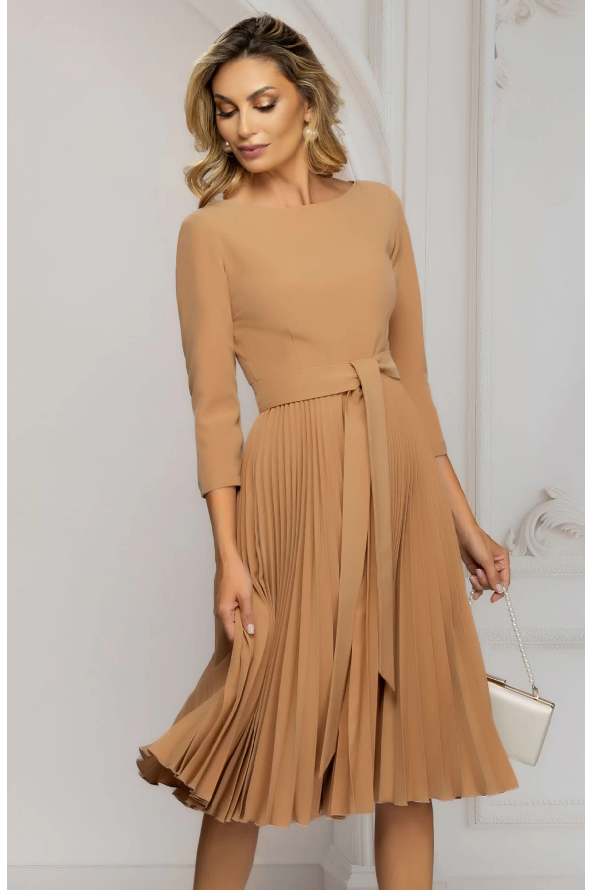 rochie-de-zi-bej-midi-cu-fusta-plisata-si-cordon-in-talie_86498