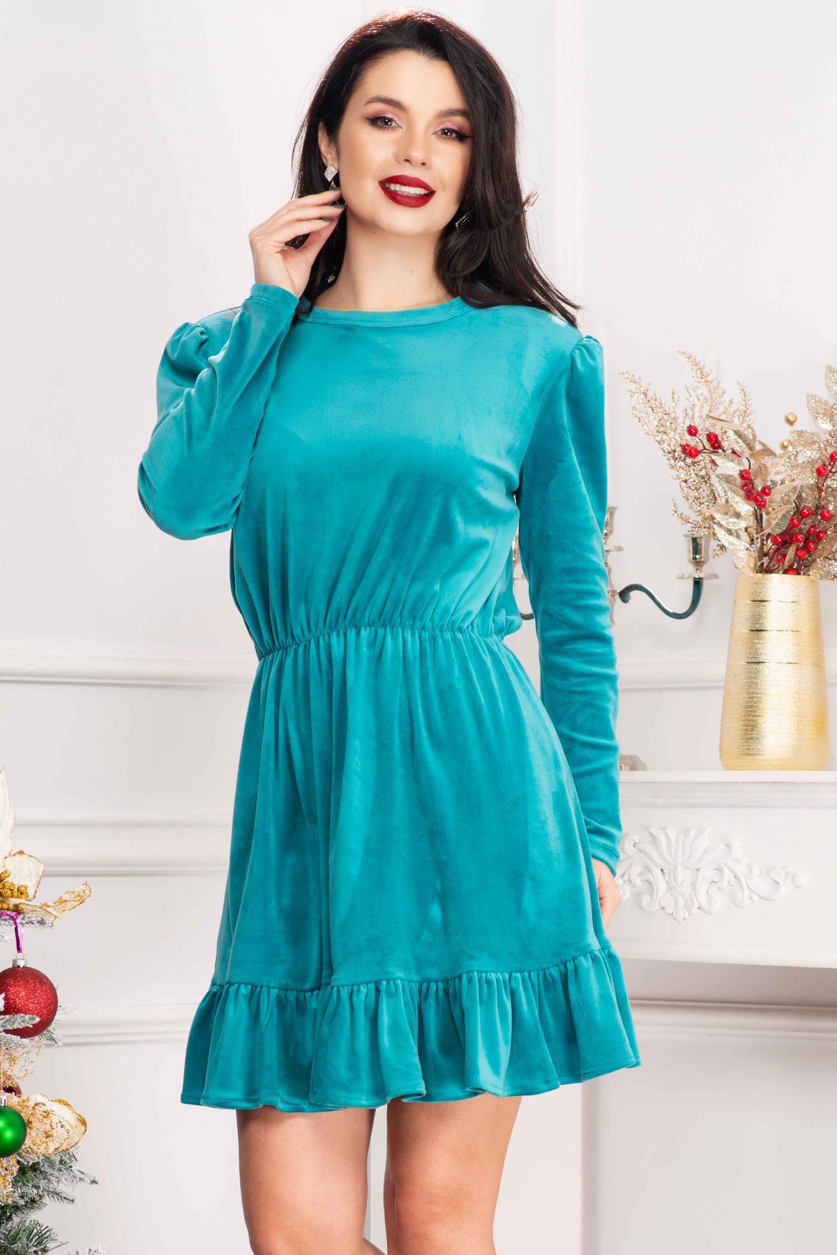 rochie-de-zi-cherry-din-catifea-turquoise-cu-volanas_71815