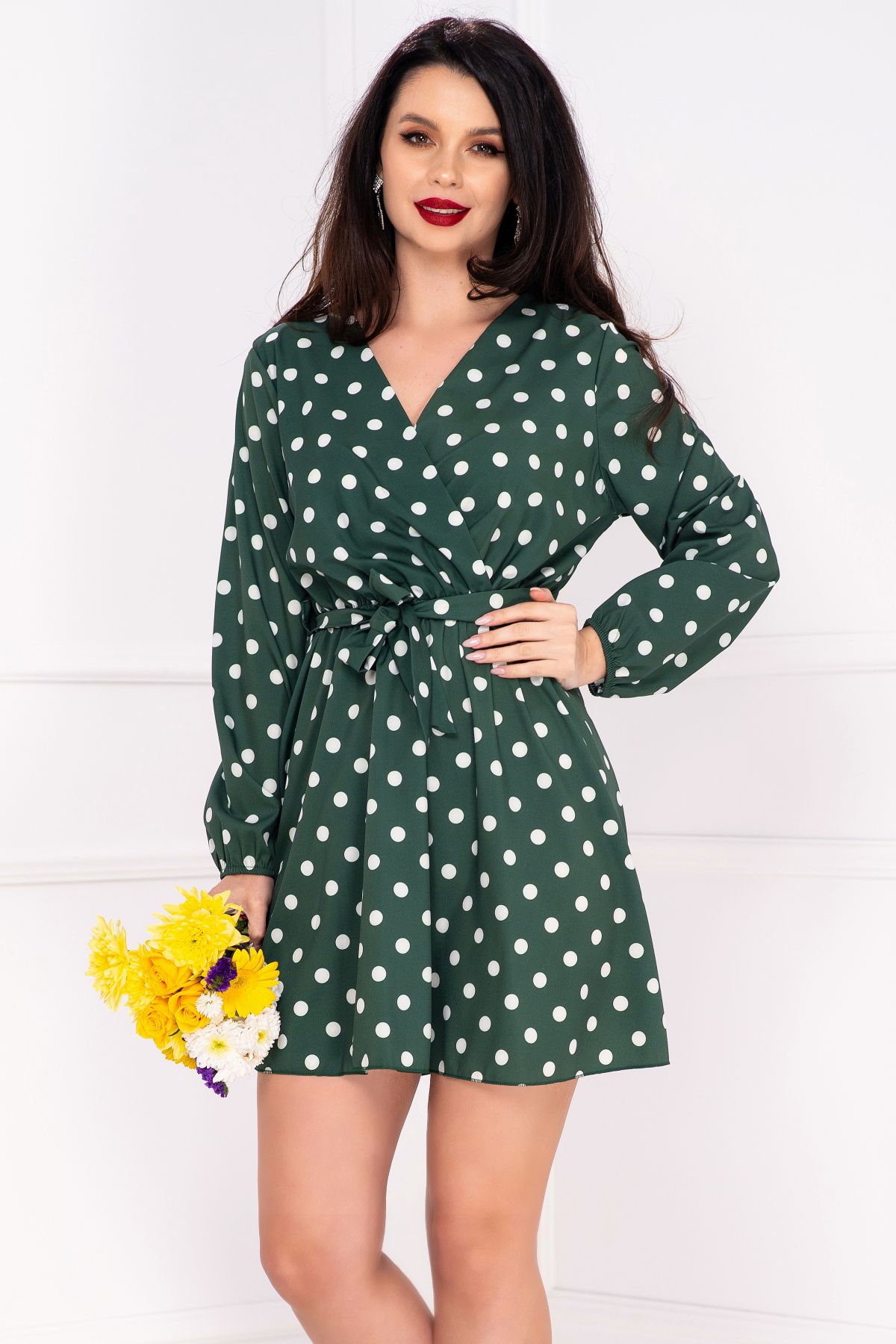 rochie-de-zi-verde-cu-buline-albe_75919