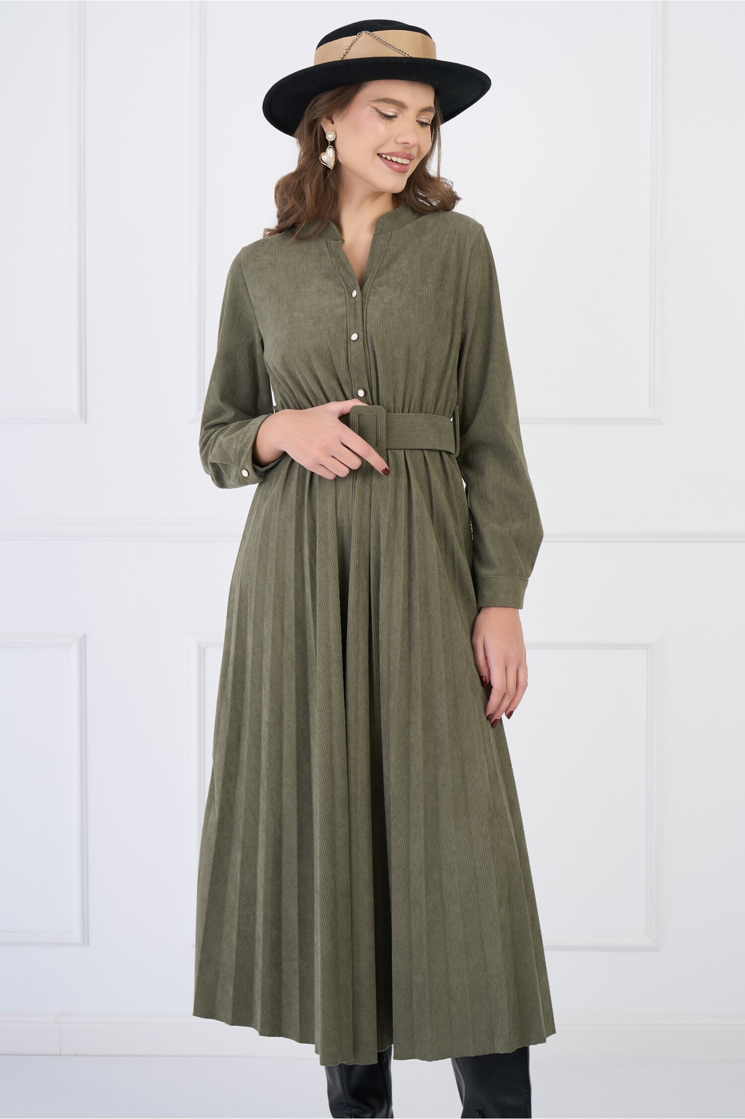 rochie-din-velur-kaki-cu-nasturi-la-bust-si-curea-in-talie-1330586-1080179-4