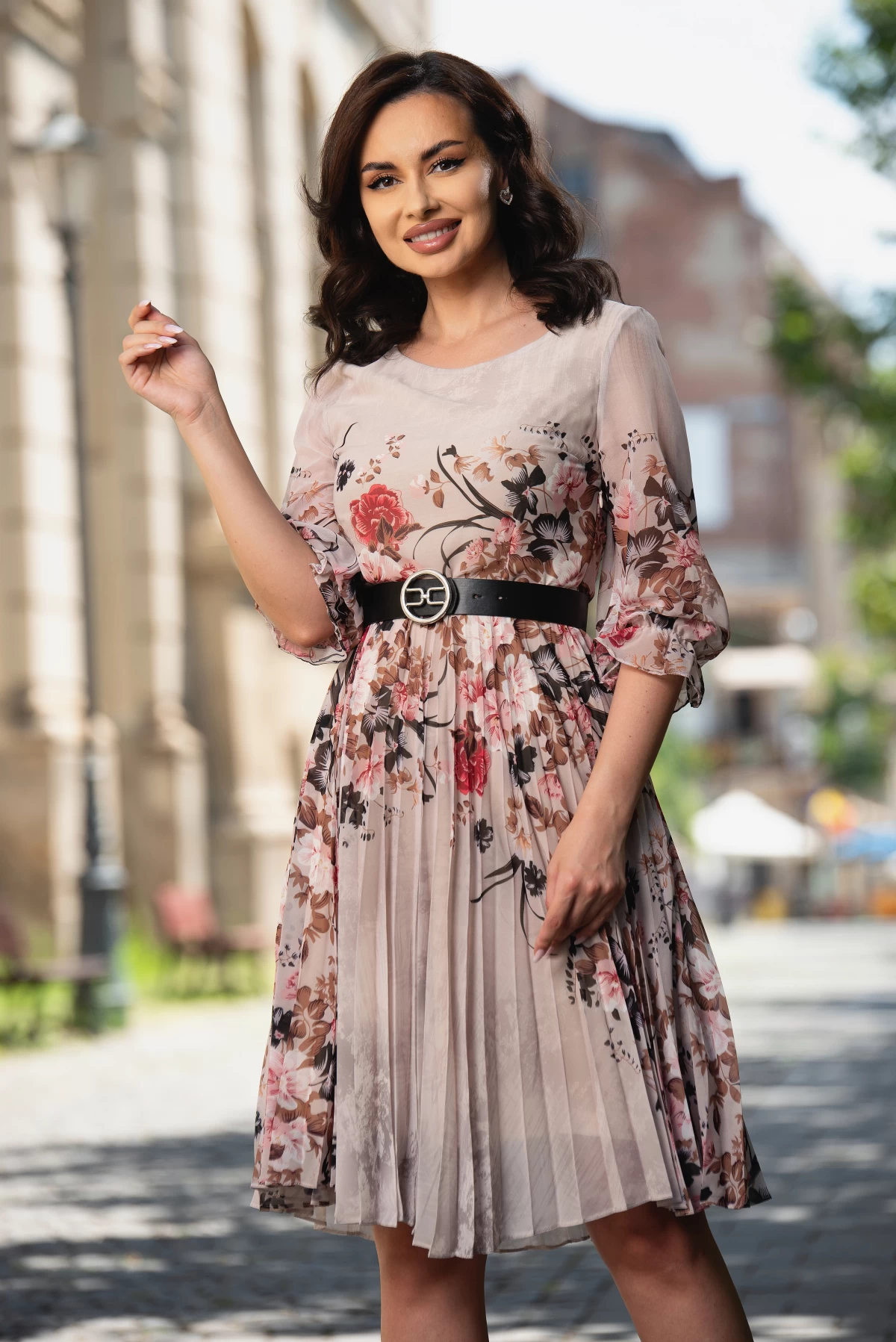 rochie-din-voal-plisat-bej_77471