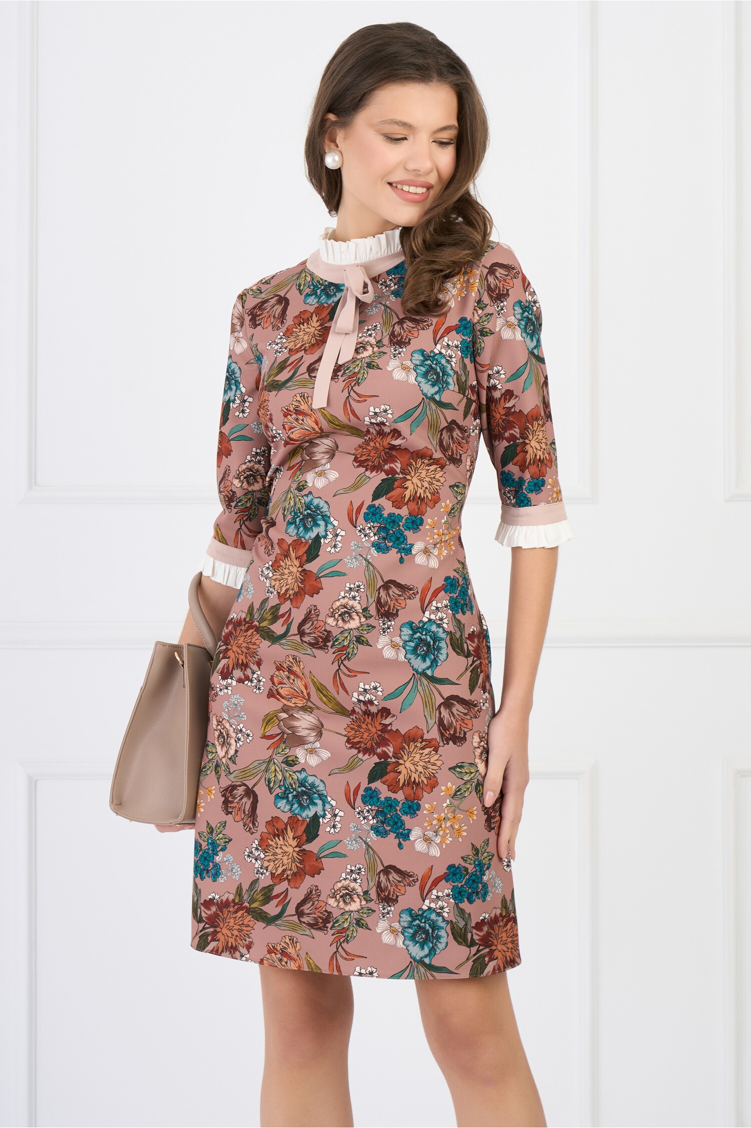 rochie-dy-fashion-office-din-stofa-maro-cu-imprimeu-si-mansete-din-poplin-1337390-1082114-4