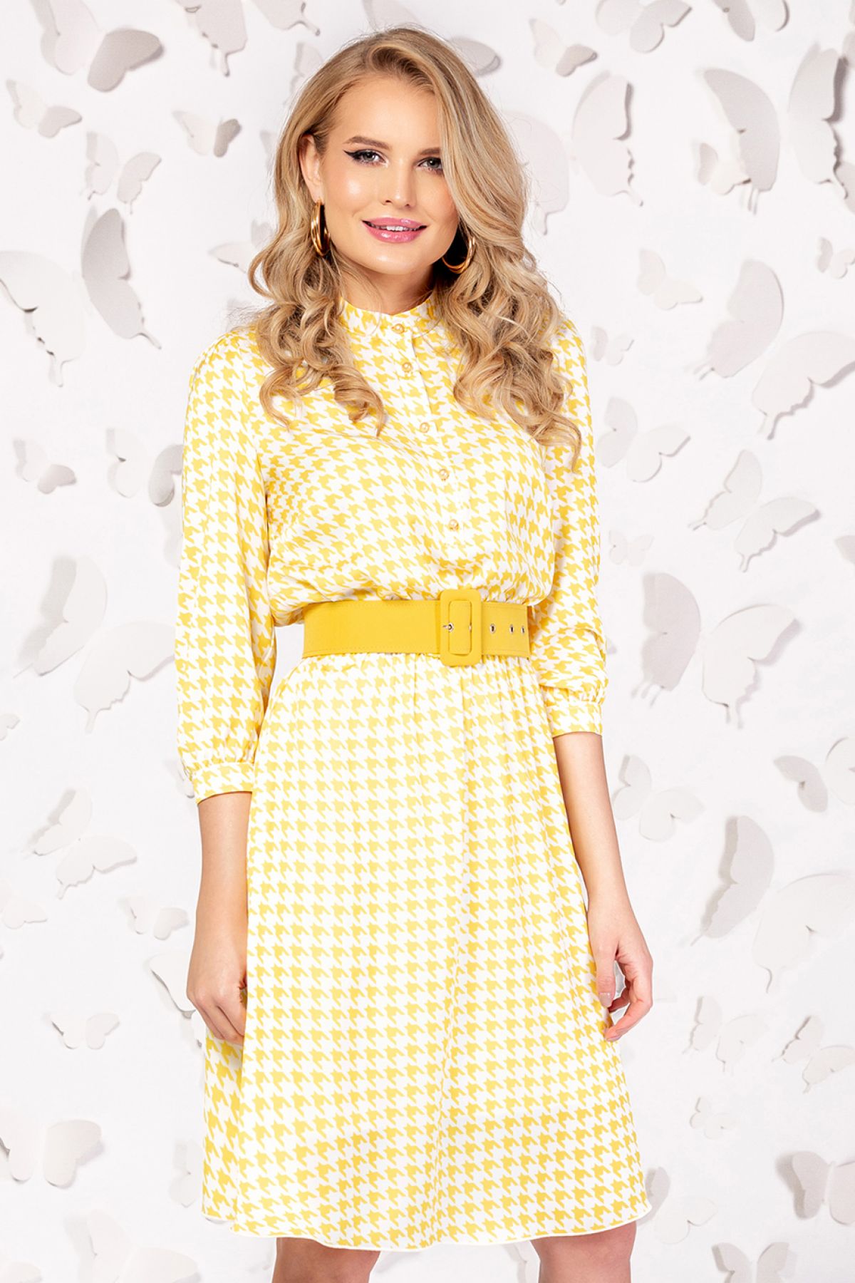 rochie-galbena-cu-imprimeu-pepit-44654
