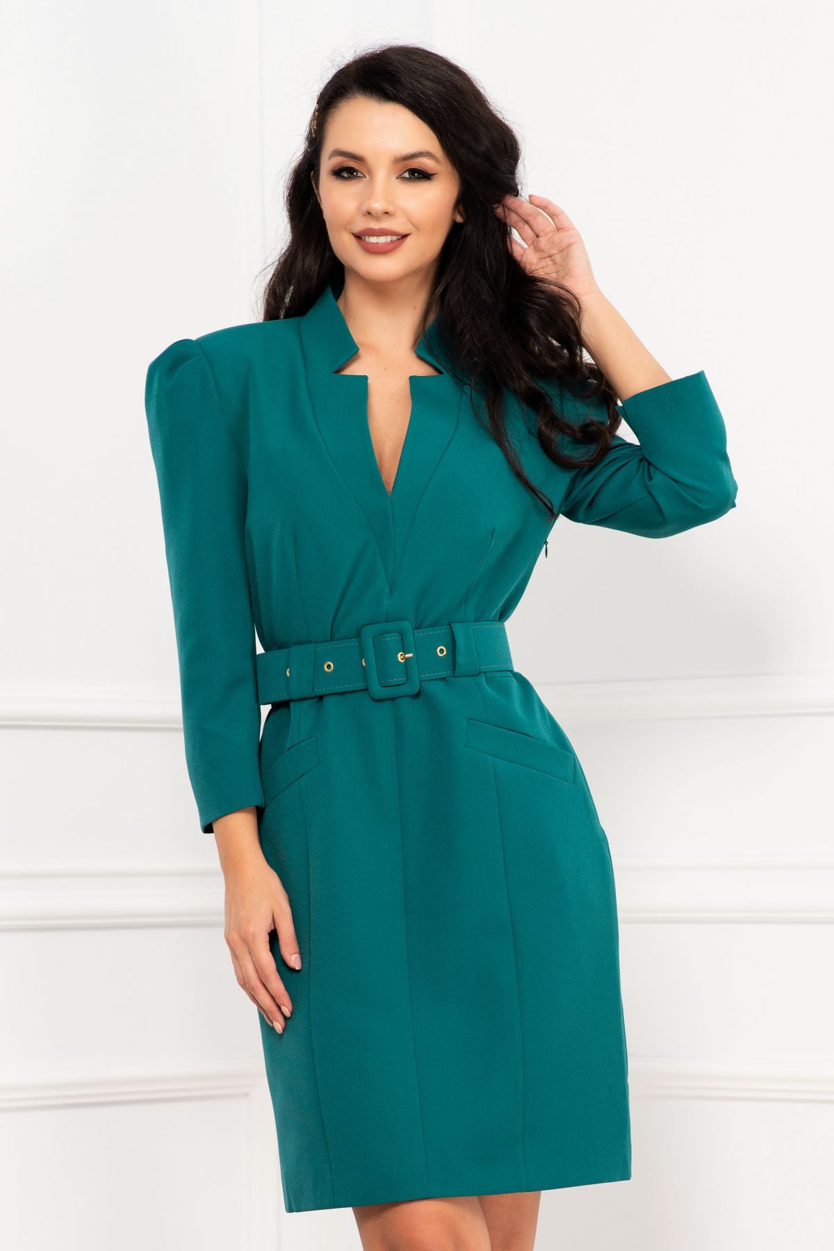 rochie-office-eleganta-verde-dreapta-cu-centura-in-talie-60683