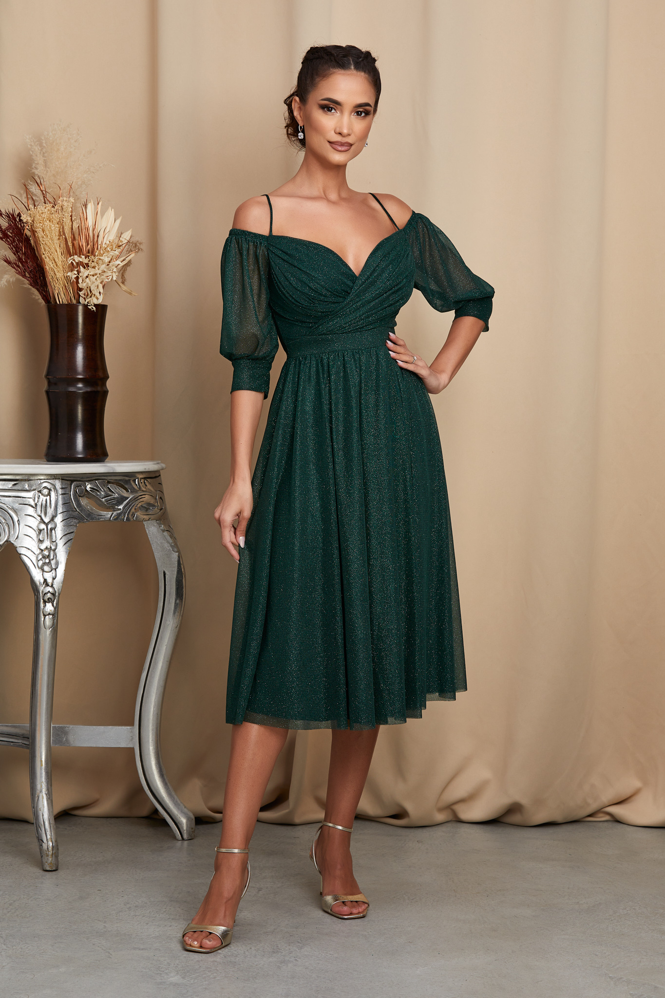 rochie_midi_eleganta_verde_din_tull_cu_glitter_3_