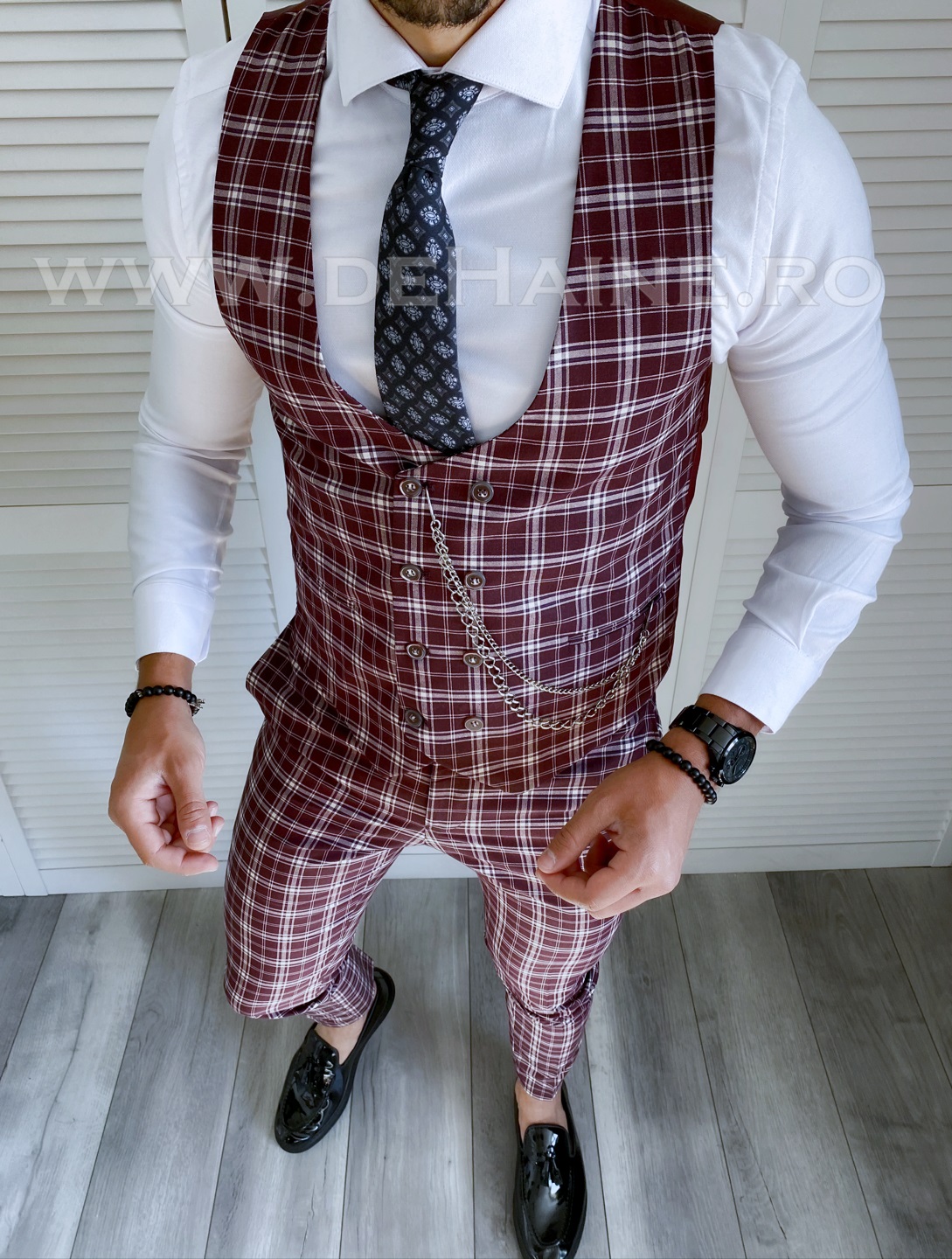 compleu-barbati-pantaloni-vesta-grena-in-carouri-slim-fit-online-zara-Mansfield-B4008-haine-barbati-a