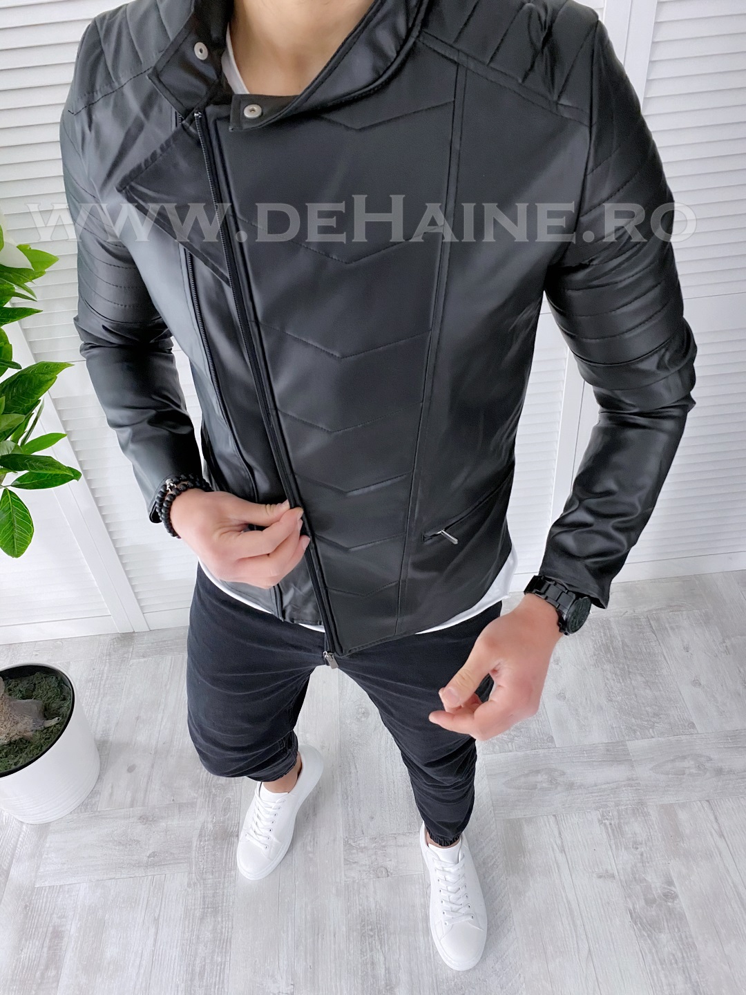 geaca-barbati-neagra-slim-fit-online-zara-Djplus-B3031-haine-barbati