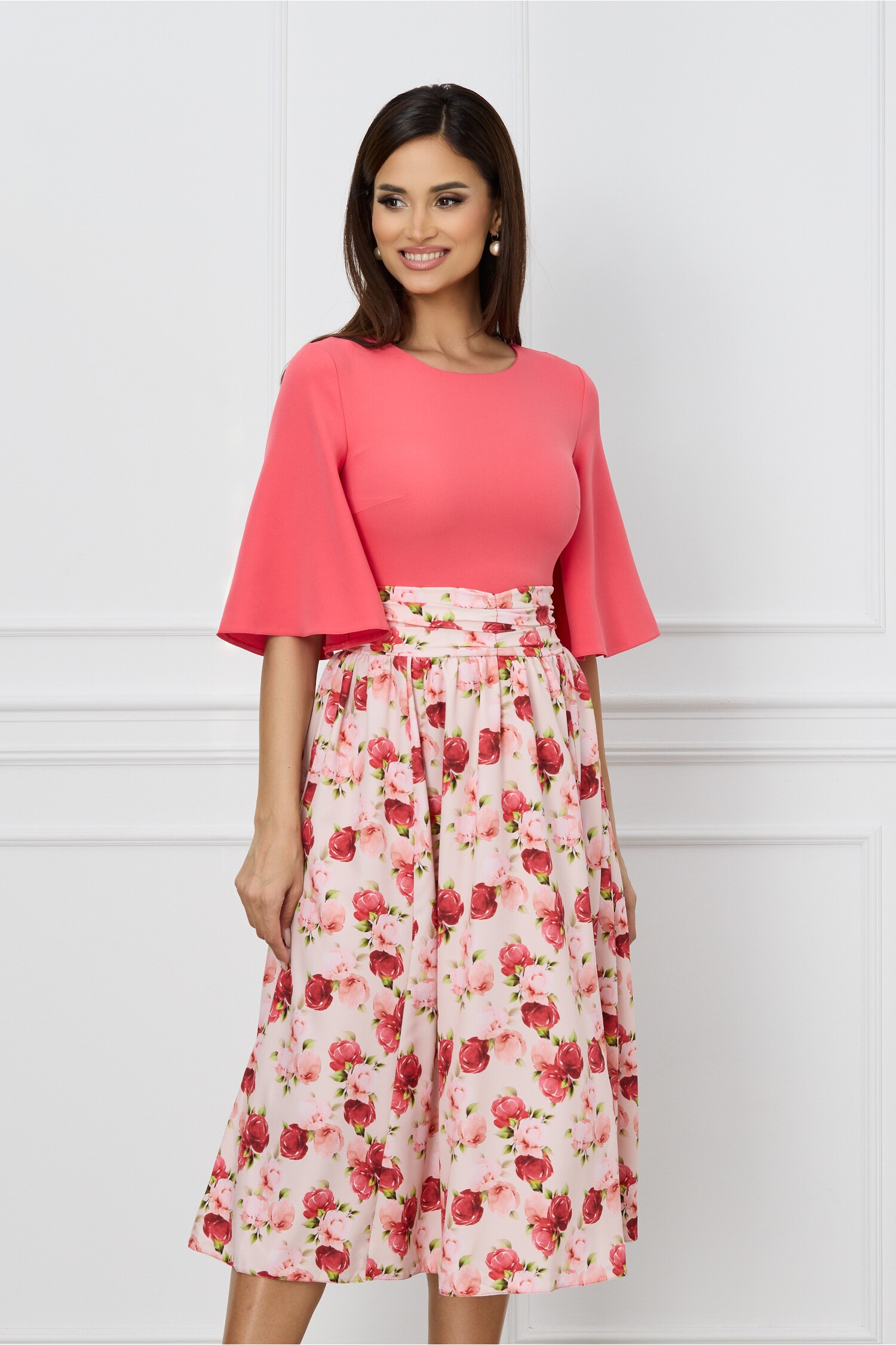 rochie-dy-fashion-cu-bust-roz-zmeura-si-fusta-cu-imprimeu-floral-1284263-1038053-4
