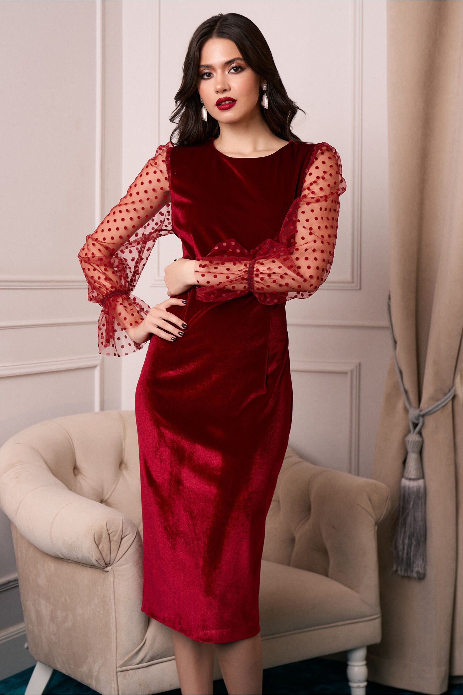 rochie-dy-fashion-eleganta-din-catifea-bordo-cu-maneci-din-tull-cu-buline-1340810-1089146-4