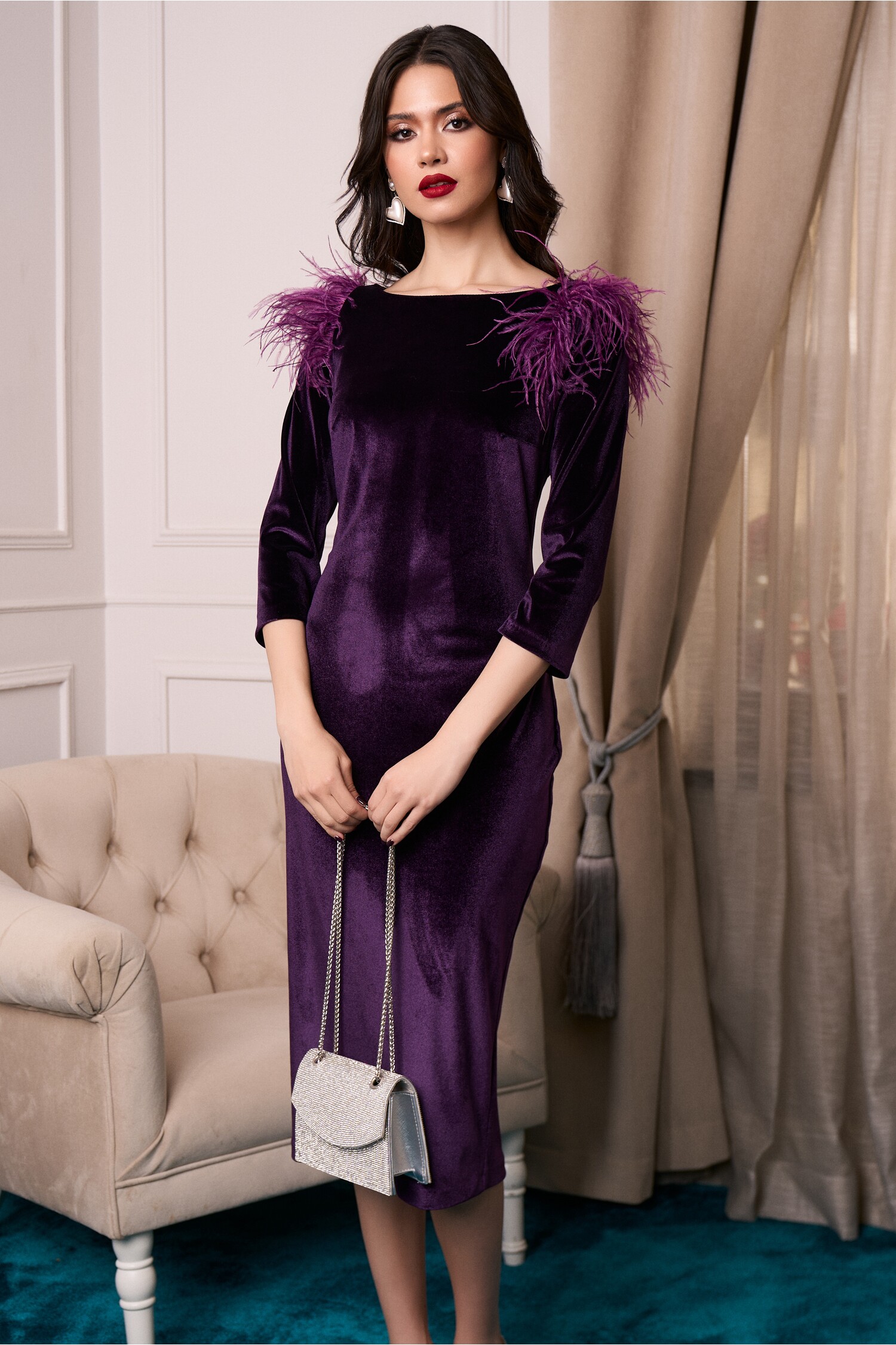 rochie-dy-fashion-eleganta-din-catifea-mov-cu-pene-la-umeri-1344983-1088816-4