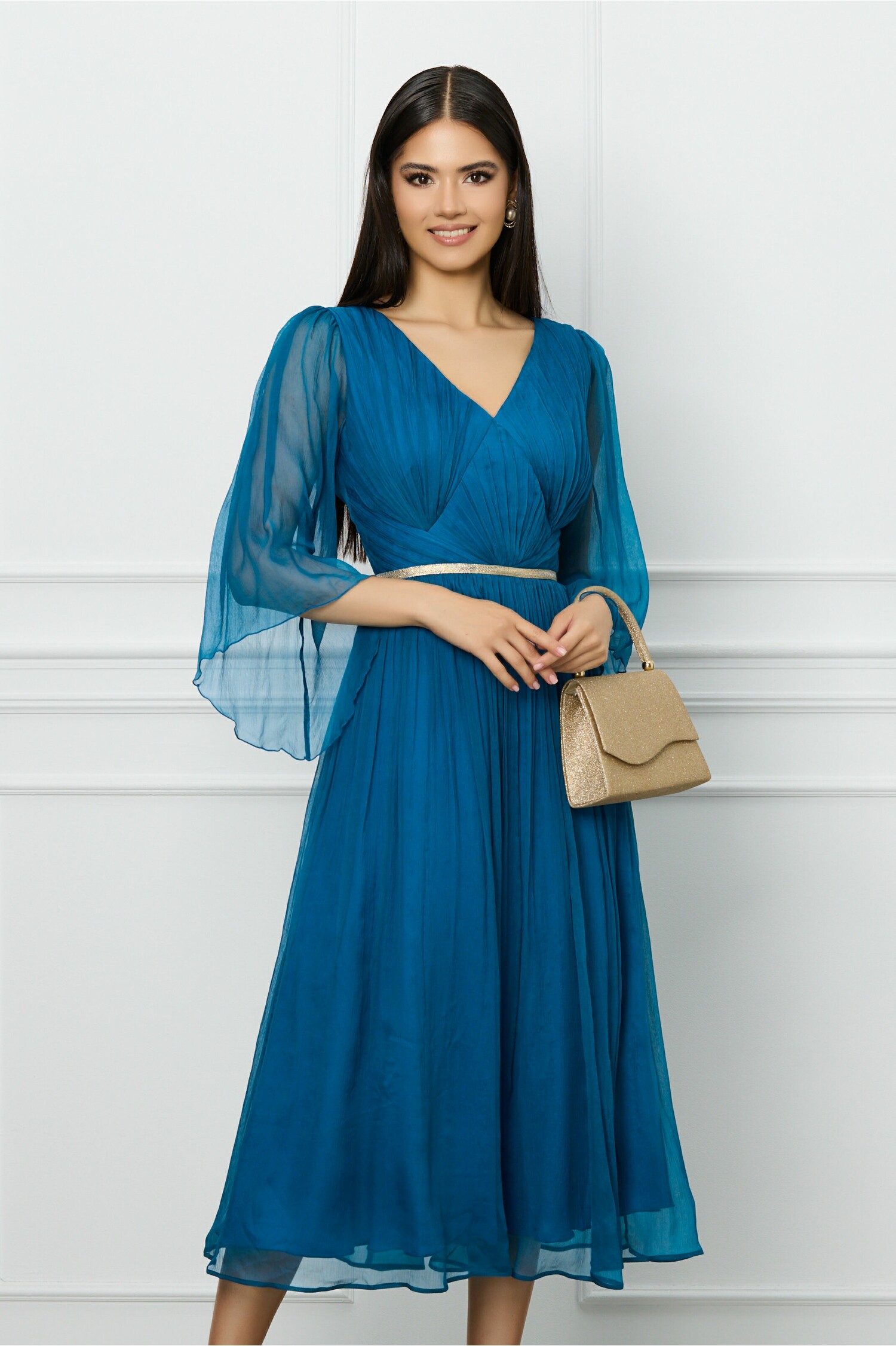 rochie-leonard-collection-albastru-petrol-din-matase-cu-banda-aurie-in-talie-1308848-1060142-4