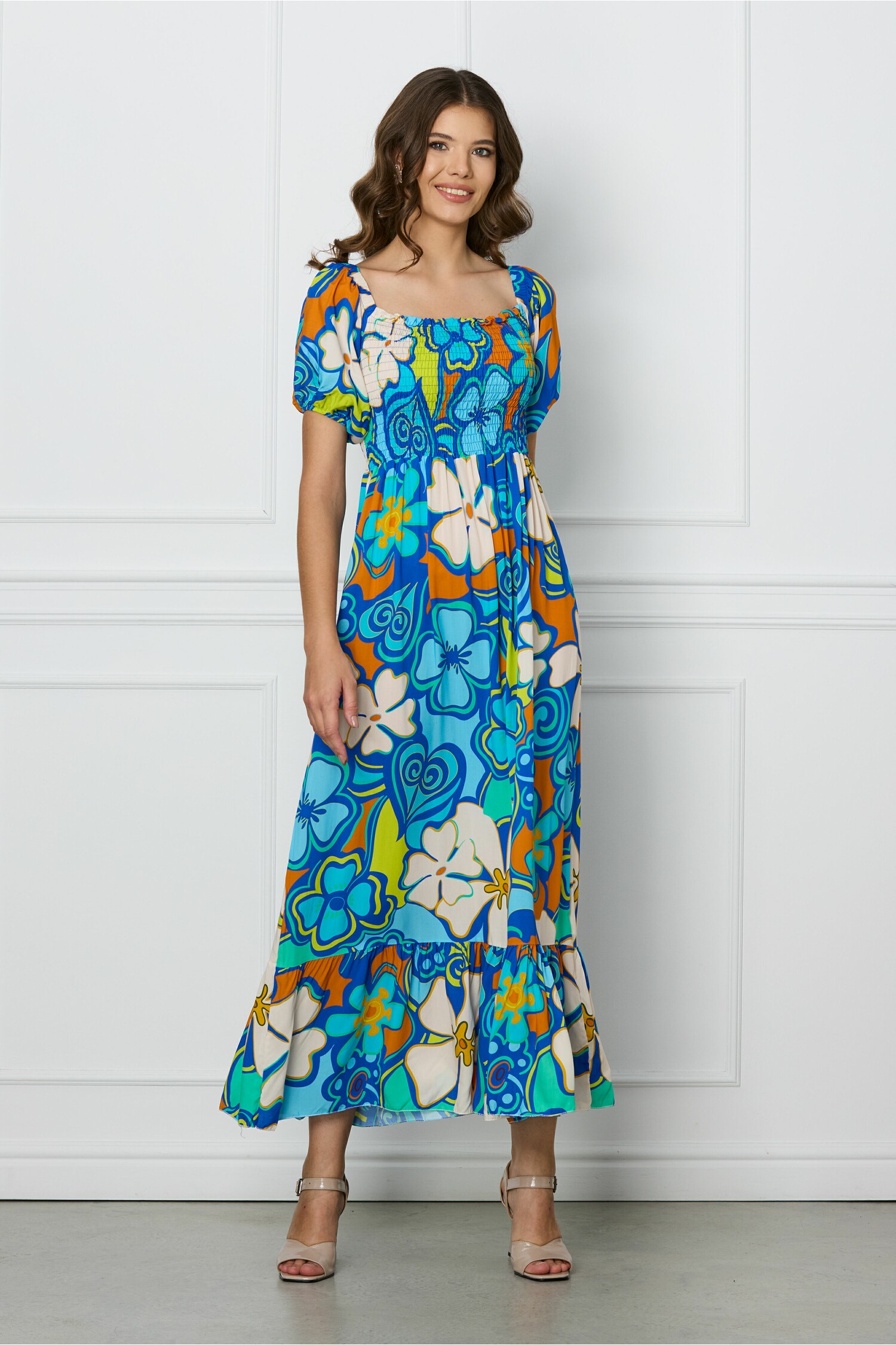 rochie-mira-albastra-cu-imprimeuri-orange-si-elastic-la-bust-1309820-1061747-4