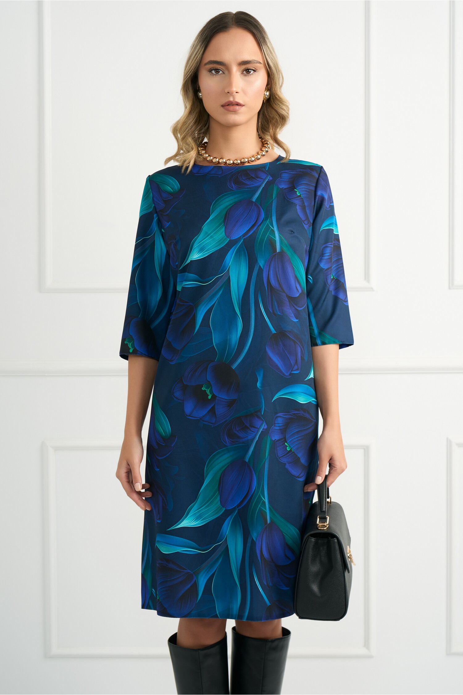 rochie-office-din-voal-satinat-bleumarin-cu-imprimeu-verde-1341110-1088216-4