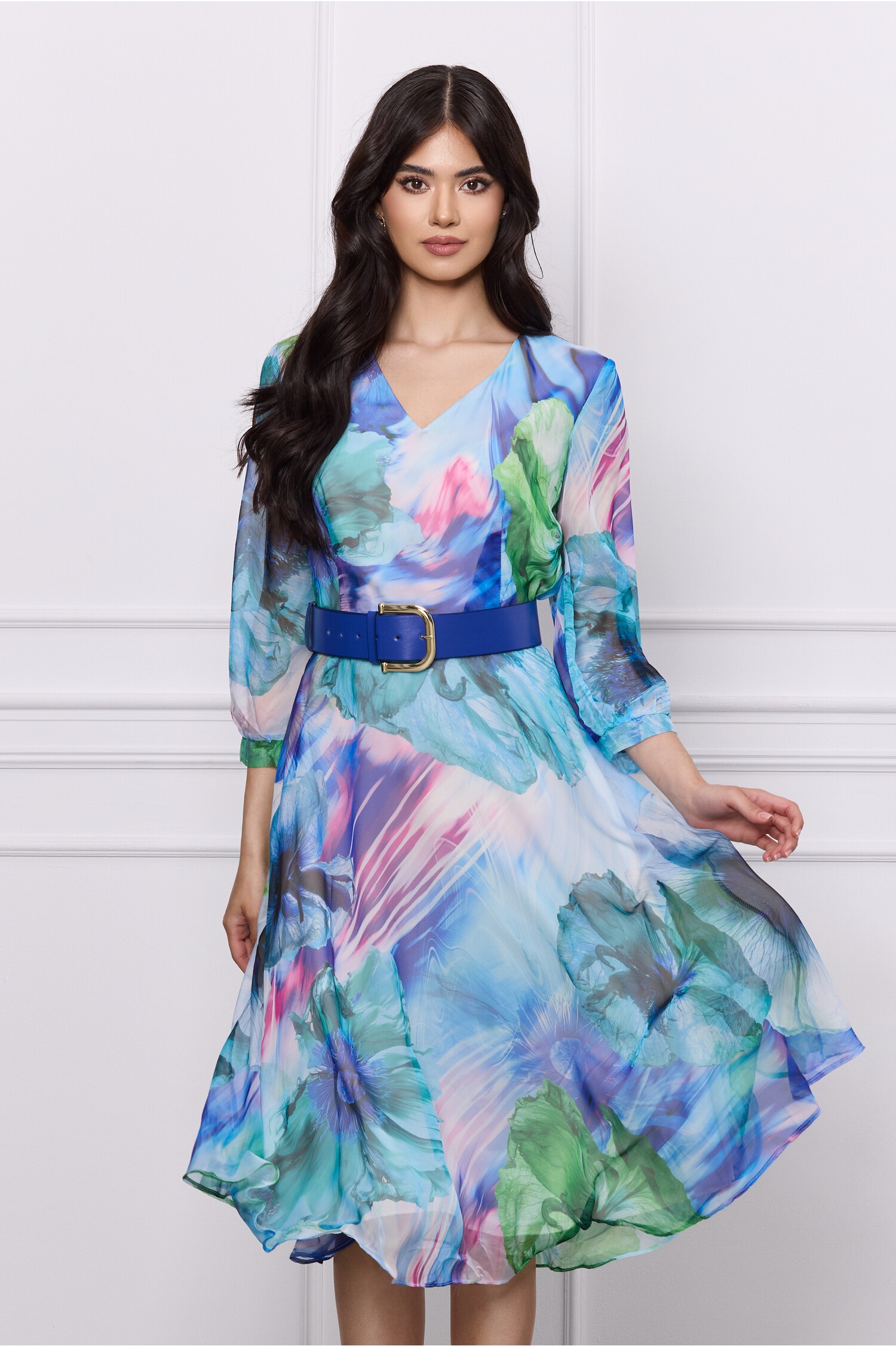 rochie-roxana-albastra-din-voal-cu-imprimeu-verde-si-curea-in-talie-1297193-1050914-4