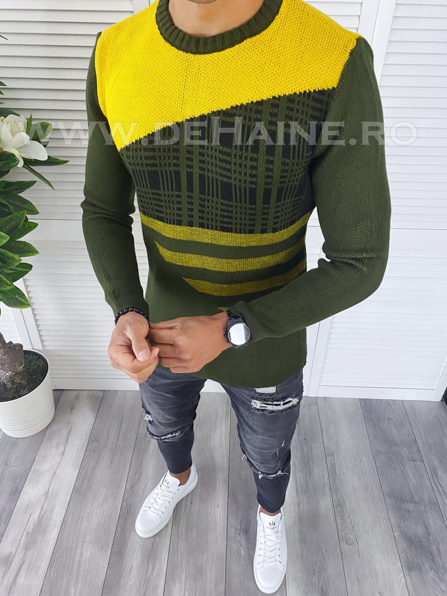 T3625-Pulover-barbati-gros-slim-fit-kaki-online-zara-EKSI1-haine-barbati-c