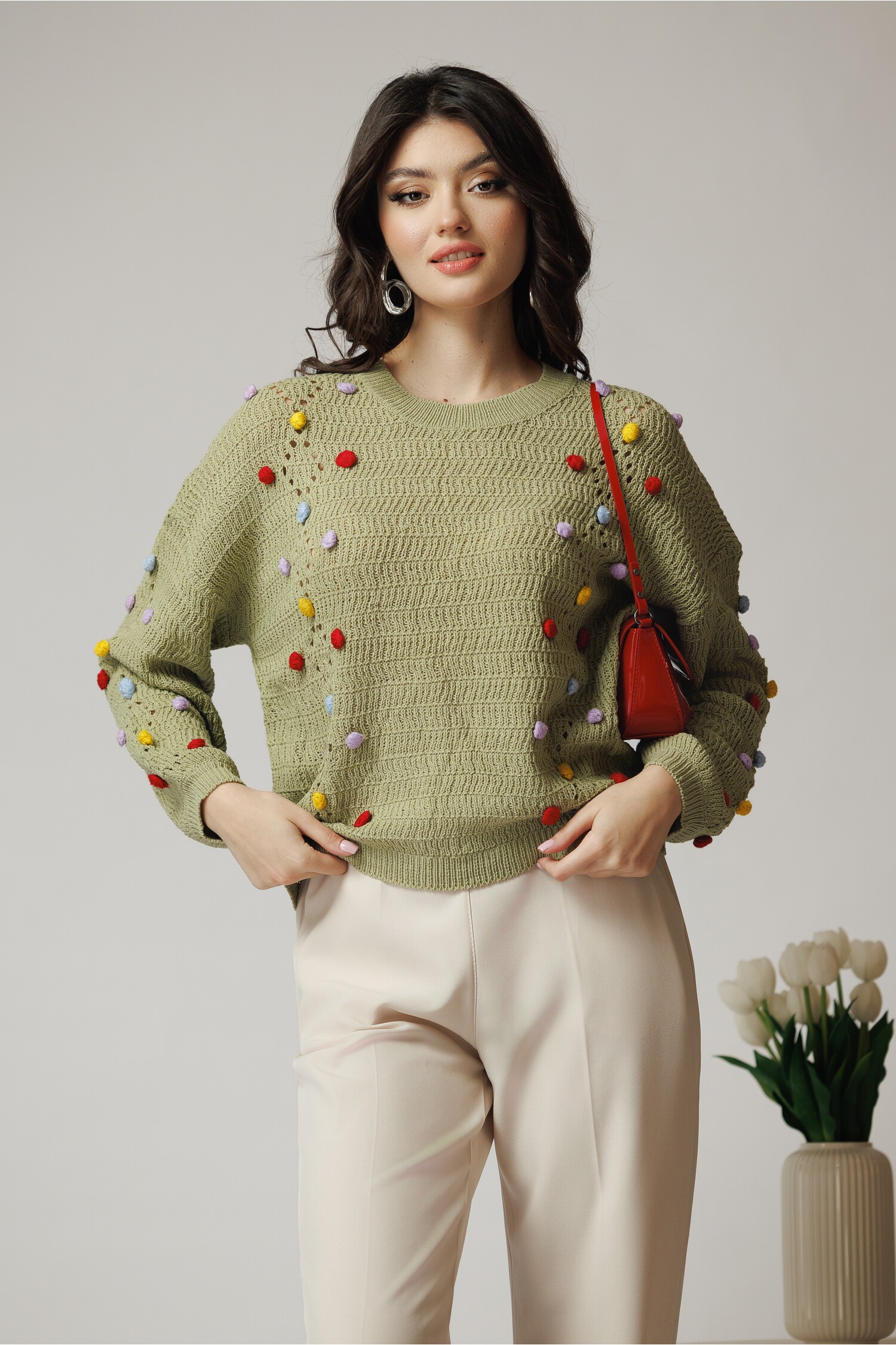 bluza-casual-din-tricot-verde-cu-ciucuri-colorati-1355594-1099160-4