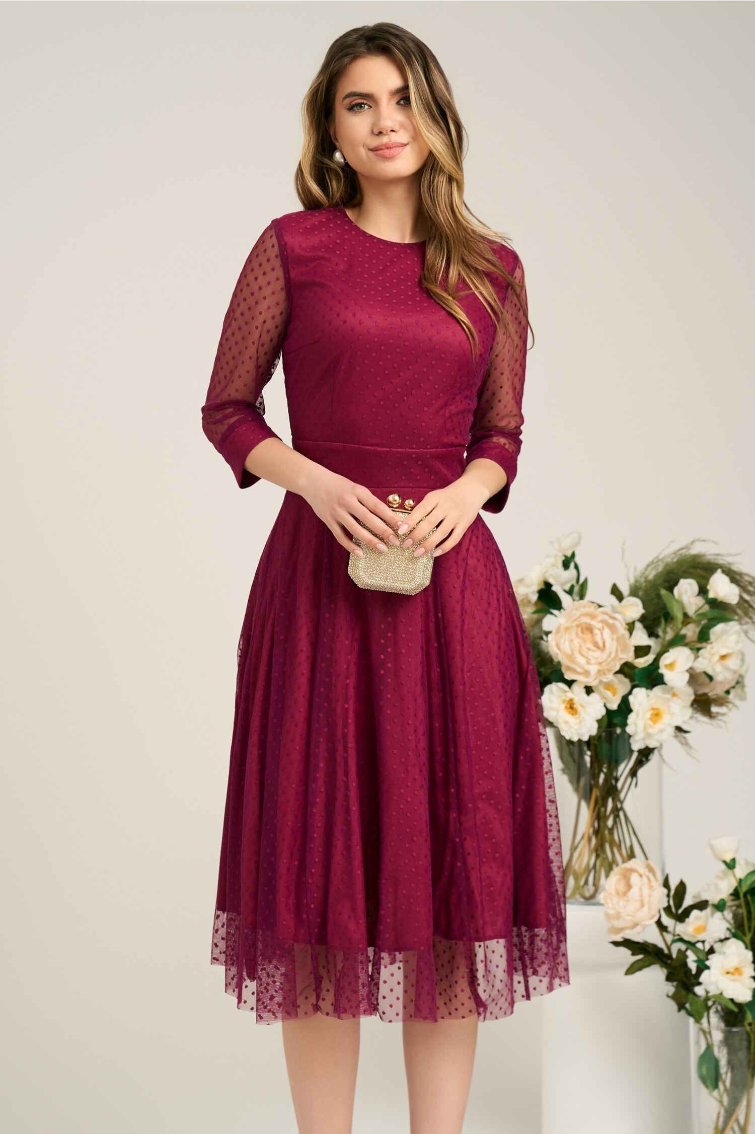 rochie-dy-fashion-eleganta-din-tull-cu-buline-catifelate-magenta-1362599-1101422-4