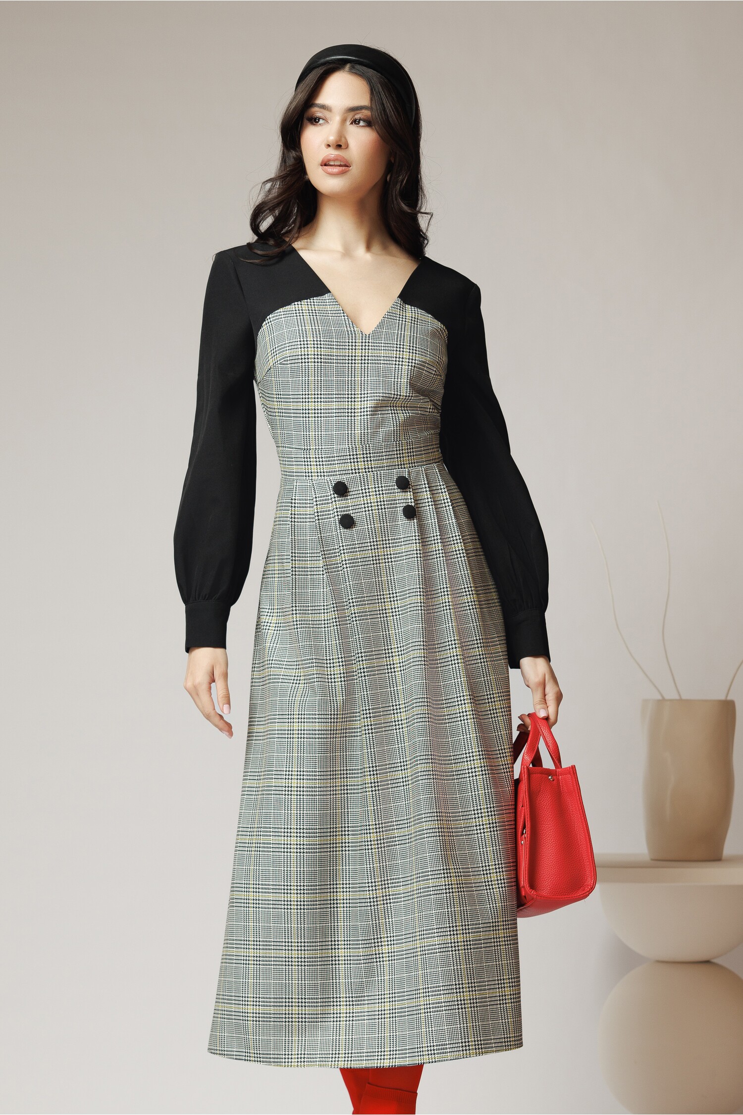 rochie-dy-fashion-office-din-stofa-alba-cu-imprimeu-pepit-si-maneci-negre-1353638-1096508-4