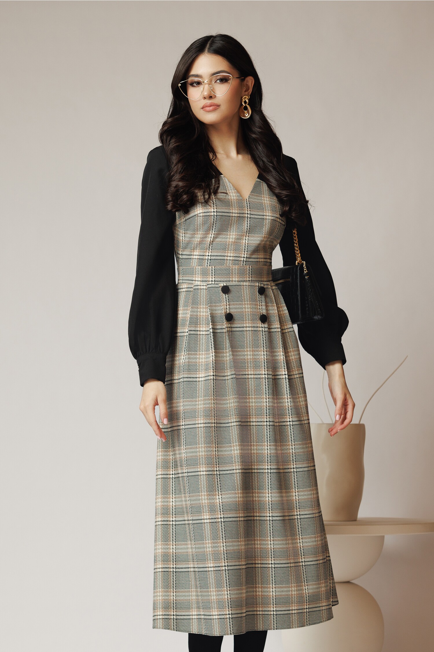 rochie-dy-fashion-office-din-stofa-cu-carouri-bej-si-maneci-negre-1353590-1096523-4