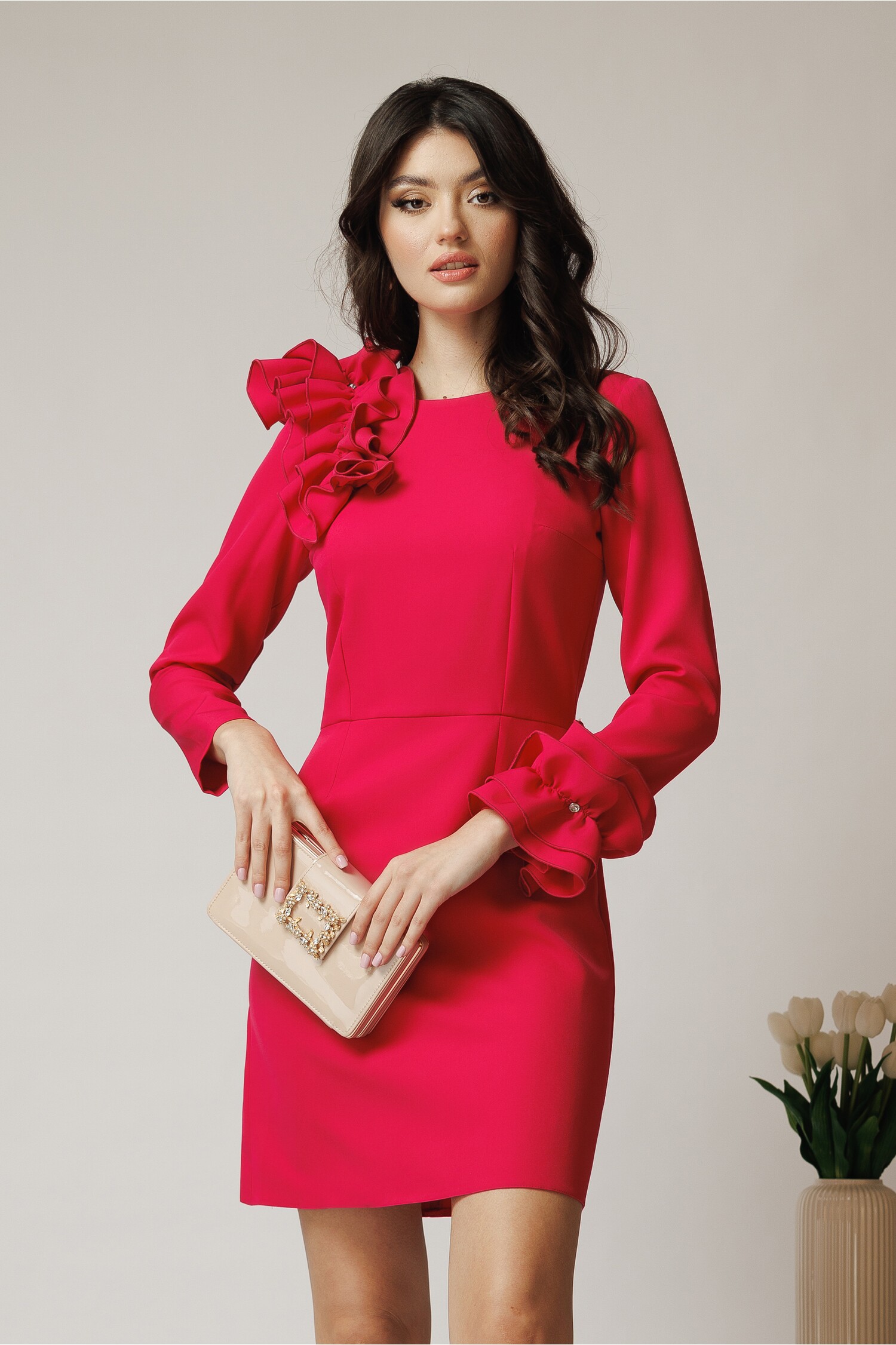 rochie-eleganta-din-stofa-fucsia-cu-volan-pe-umar-si-pe-maneca-1358480-1099328-4
