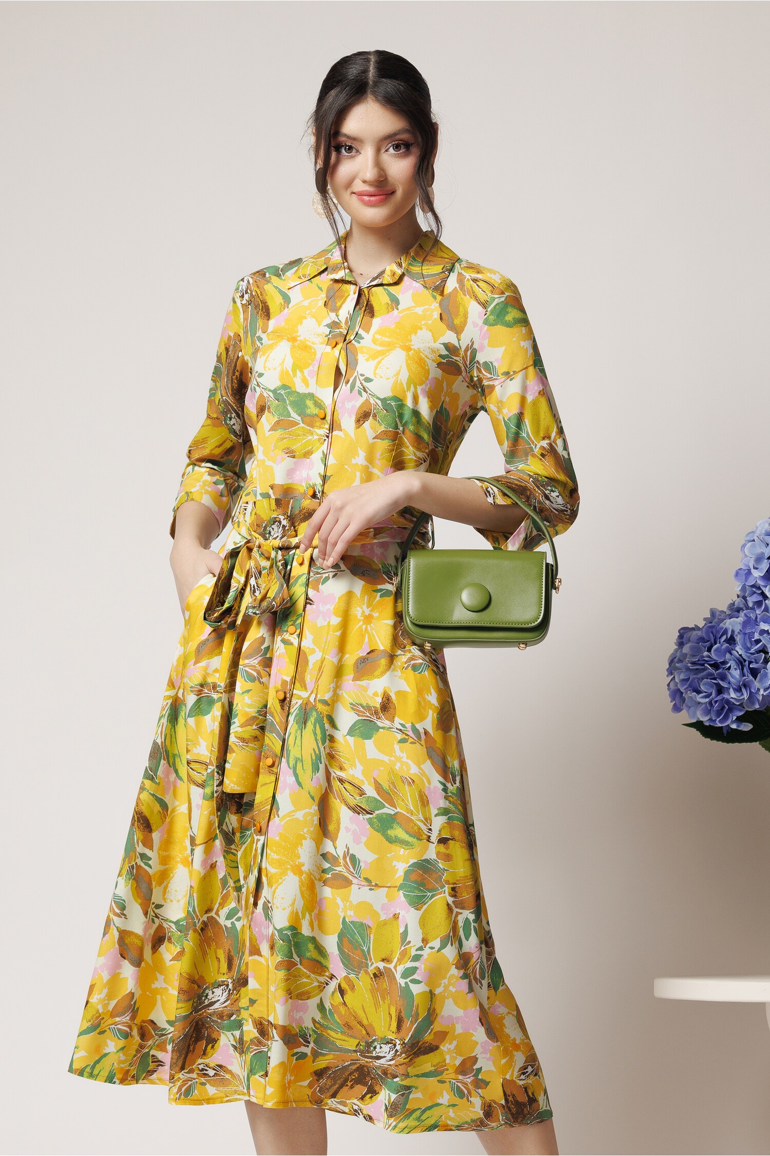 rochie-office-din-bumbac-cu-imprimeu-galben-si-cordon-in-talie-1366835-1103936-4