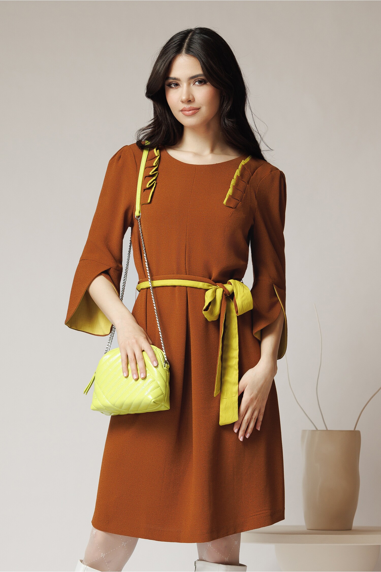 rochie-office-din-crep-maro-cu-volane-la-bust-si-cordon-in-talie-1353113-1096592-4