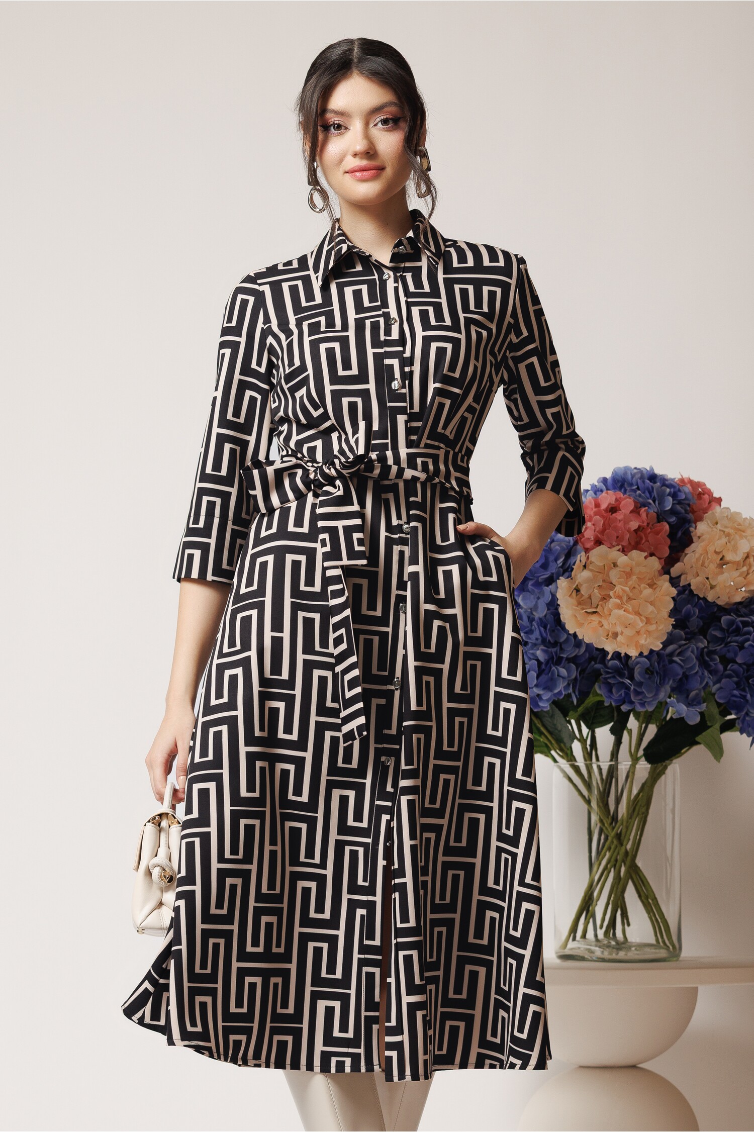 rochie-office-din-stofa-neagra-cu-imprimeu-bej-si-cordon-in-talie-1366916-1103954-4