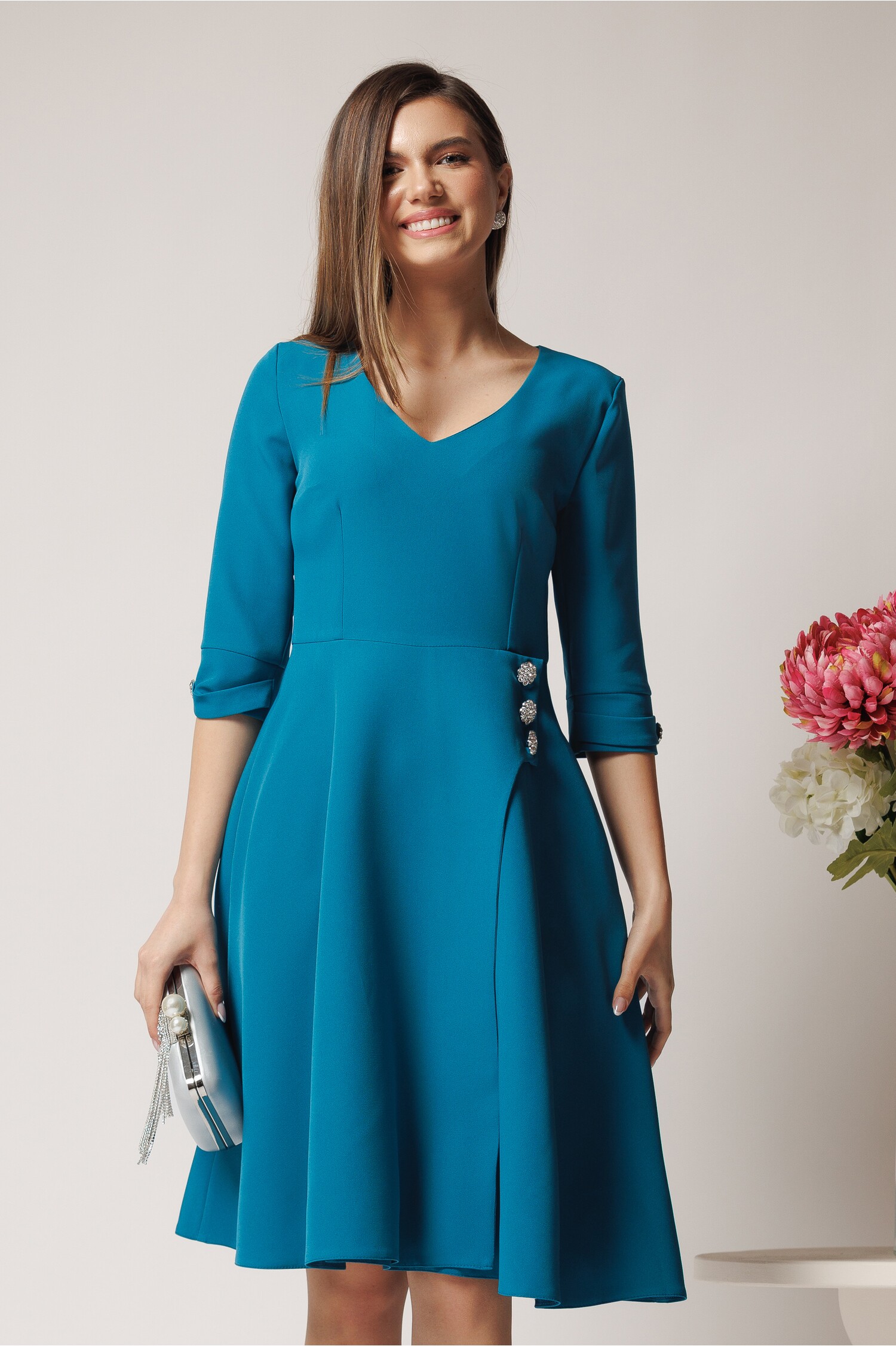 rochie-office-din-stofa-turcoaz-cu-nasturi-in-talie-1367717-1106480-4